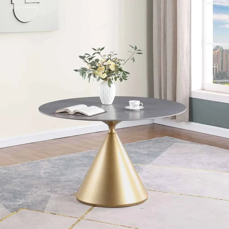 Modern Round Dining Table with Gold Metal Base