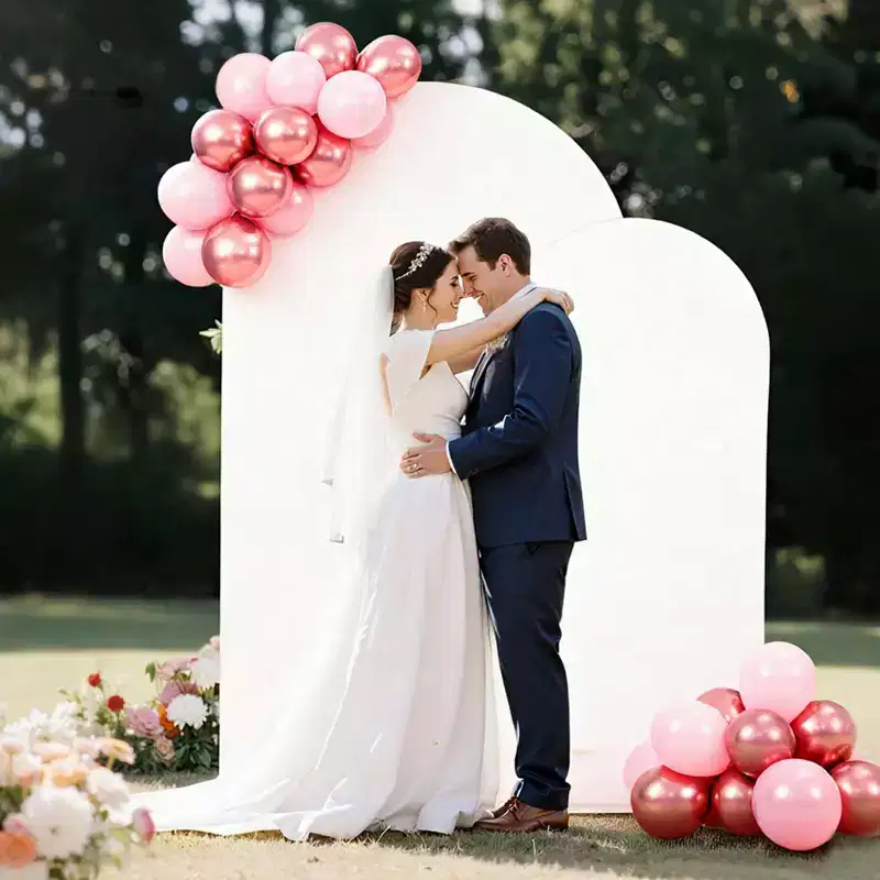 VEVOR Arch Backdrop Stand, Set of 2, 7.2 ft and 6 ft, Stable Structure, Easy Assembly, Gold Metal Arch Backdrop Stand with Cover, White & Gold