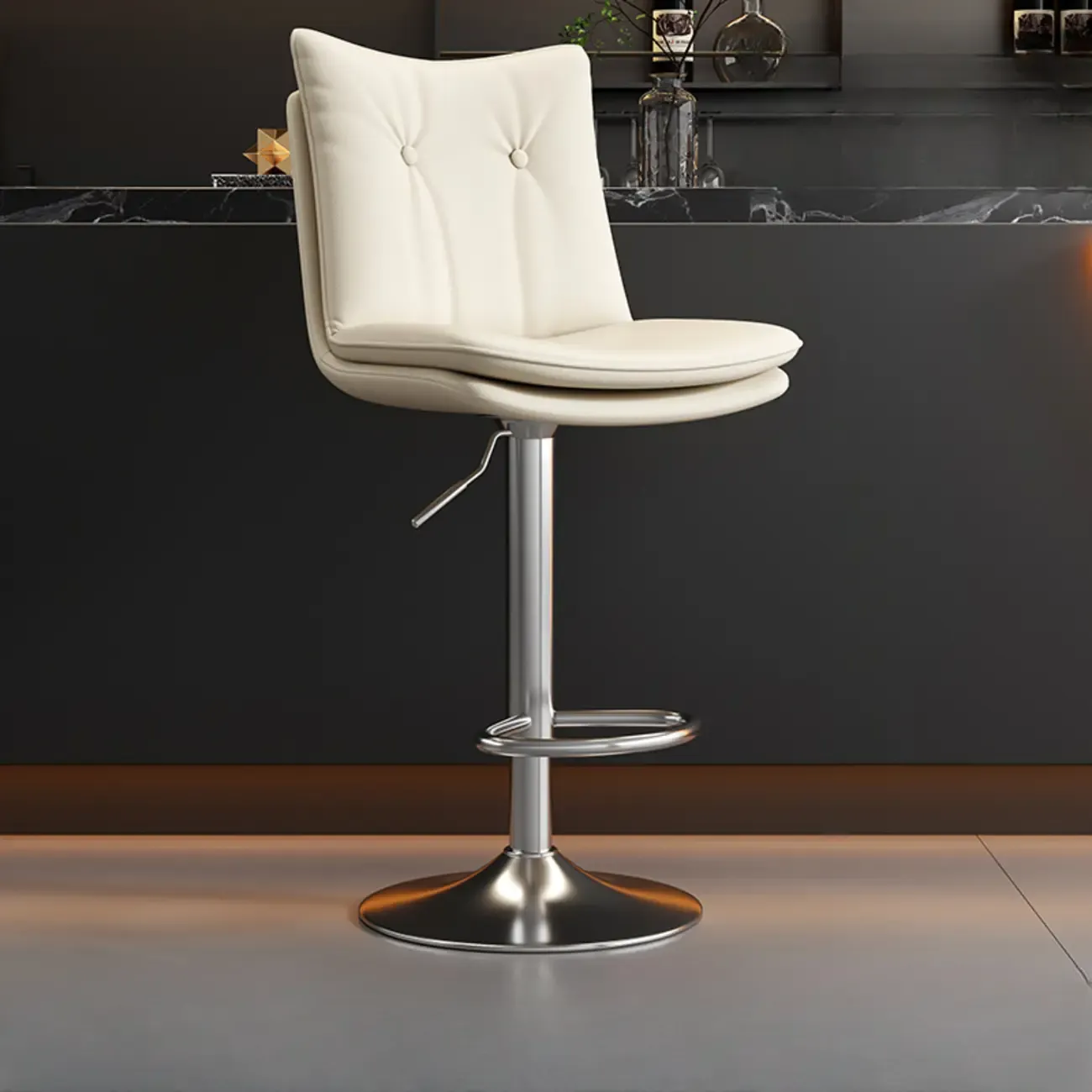 Adjustable Leather Low Back Swivel Bar Stools with Footrest