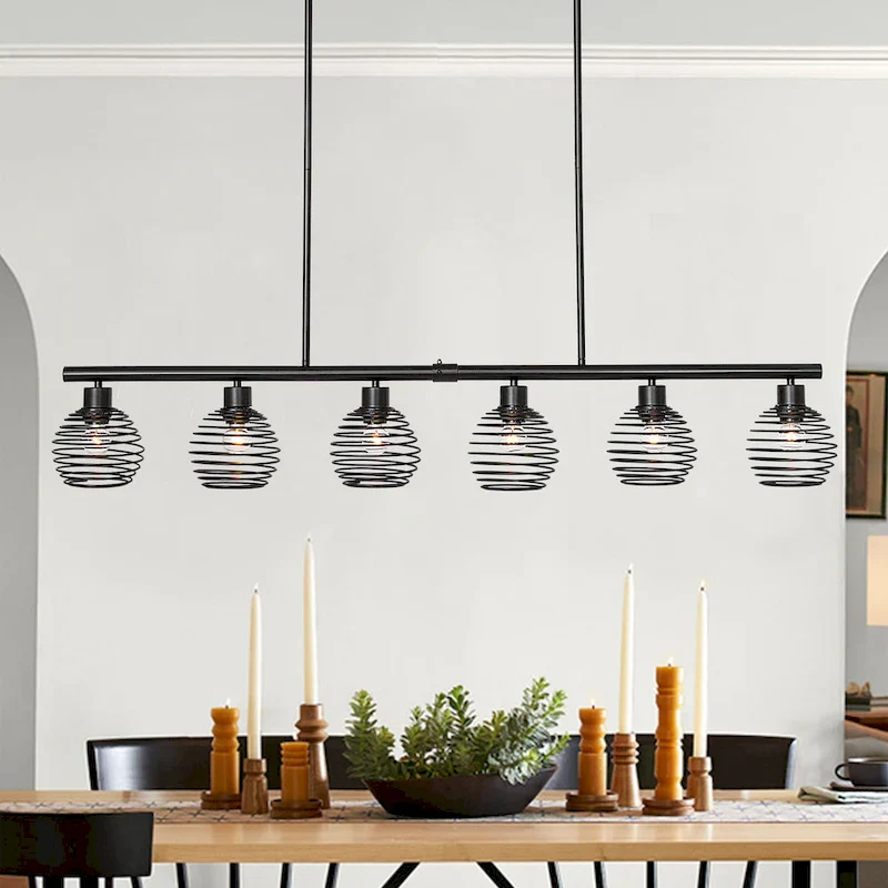 Modern 6-light Classic Black Kitchen Island Linear Pendant Lights - W49.21 *D5.51 *H8.66