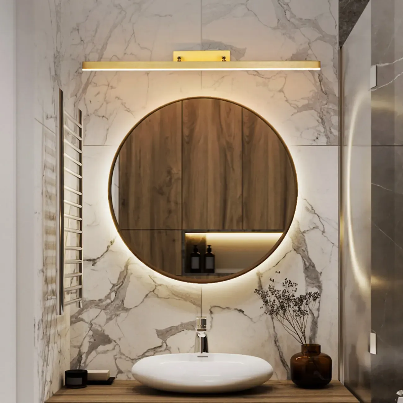Gold LED Modern Mirror Front Wall Lamp with Integrated Dimmer