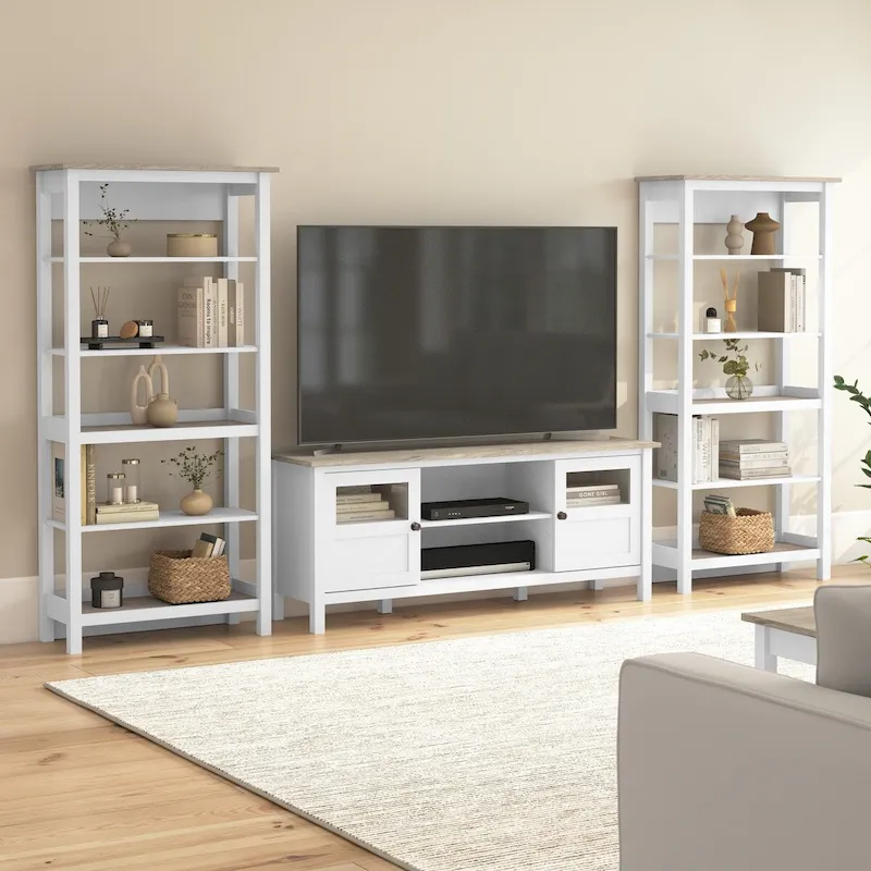Bush Furniture Mayfield Farmhouse 60W TV Stand with Bookcases.