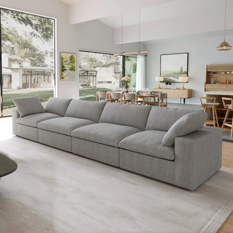 Modern Linen Down Filled Overstuffed Upholstered Sectional Sofa