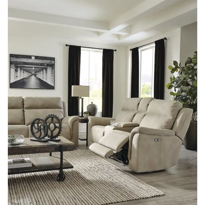 Tan Faux Leather Power Reclining Sofa with Zero-Gravity Design & USB Port – 2-Seater