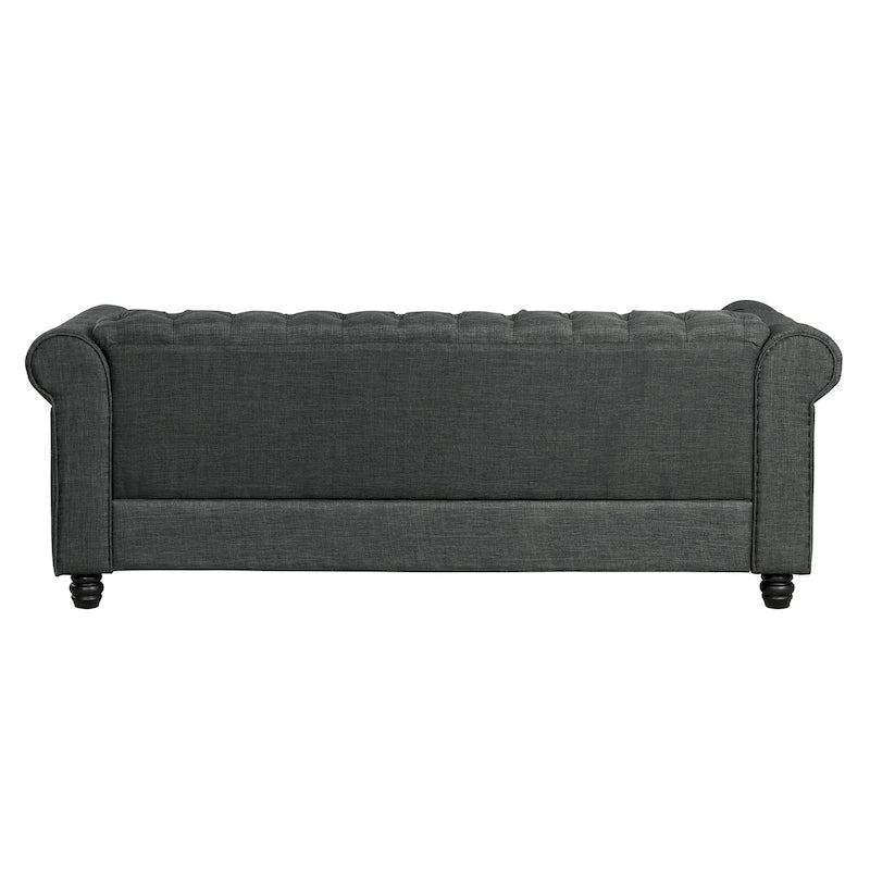 Linen Chesterfield Sofa with Button Tufted, Nailhead and Solid Wood Legs