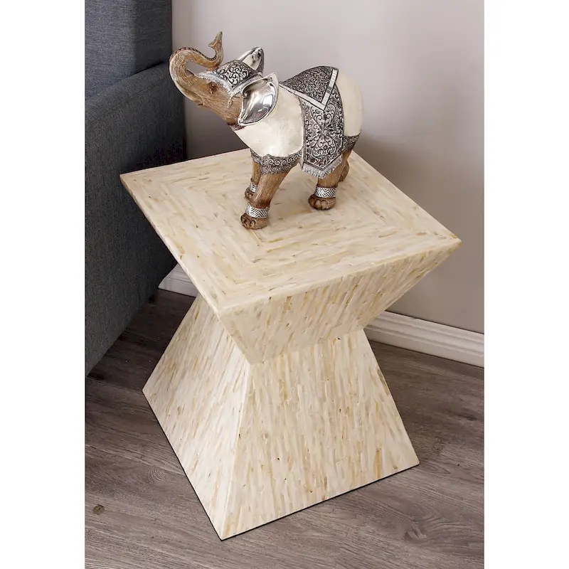 Gray / Beige Mother of Pearl Shell Hourglass Accent Side Table – Handmade