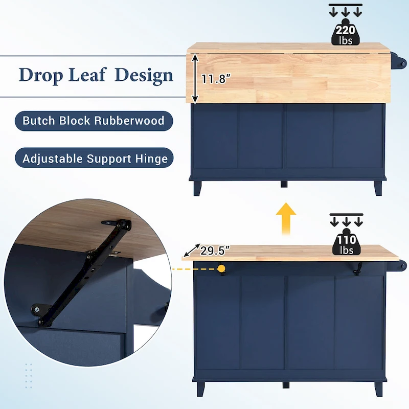 Topmax Farmhouse Kitchen Island Set With Drop Leaf And 2 Seatings