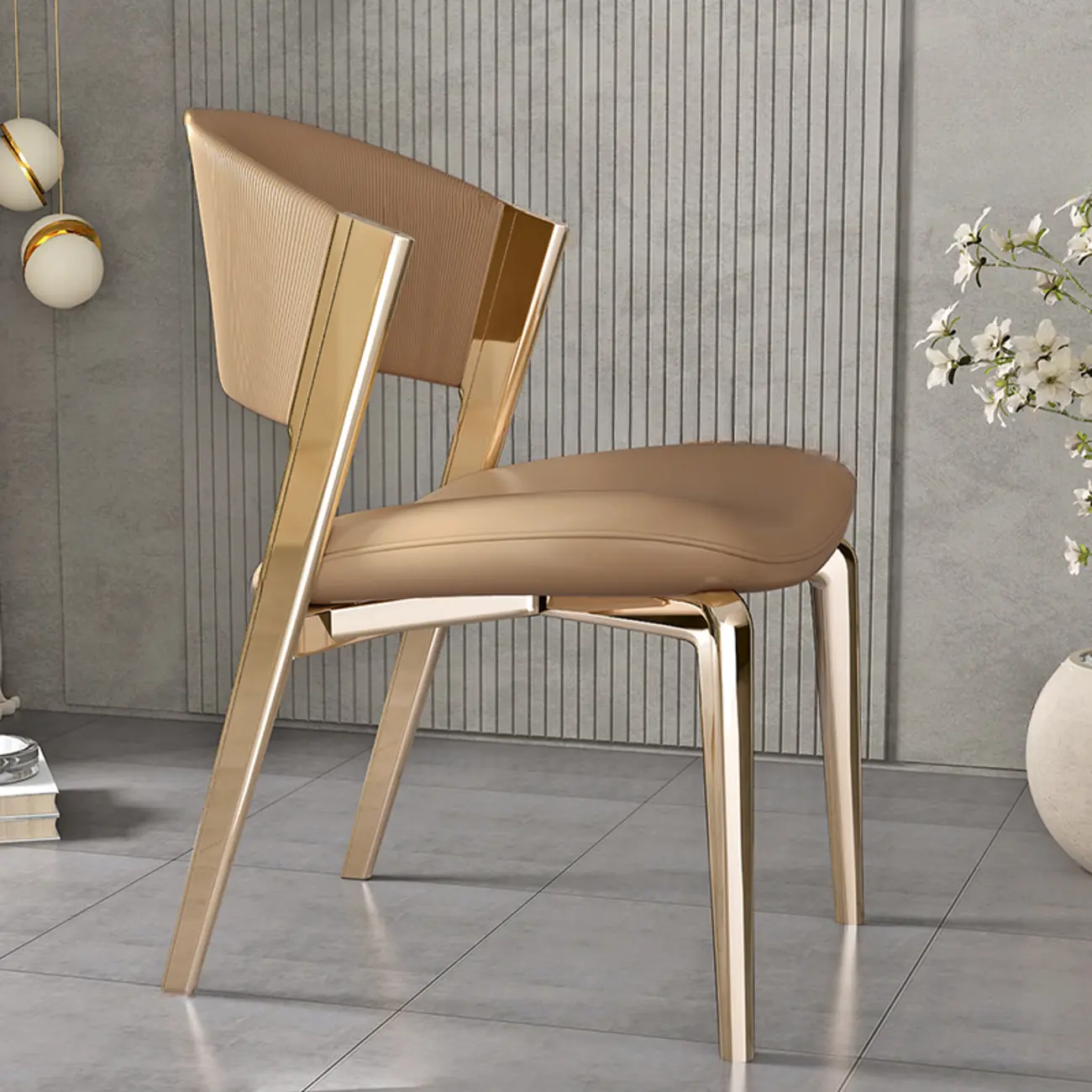 Glam Modern Low Back Faux Leather Dining Chair