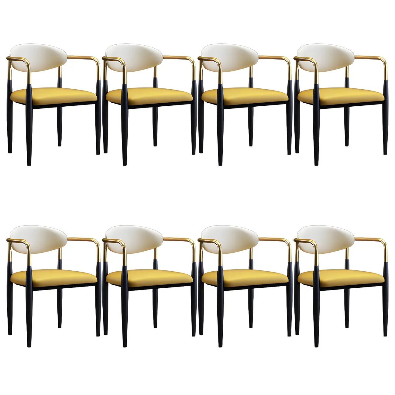 Curved Metal Legs Faux Leather Armrest Dining Chair