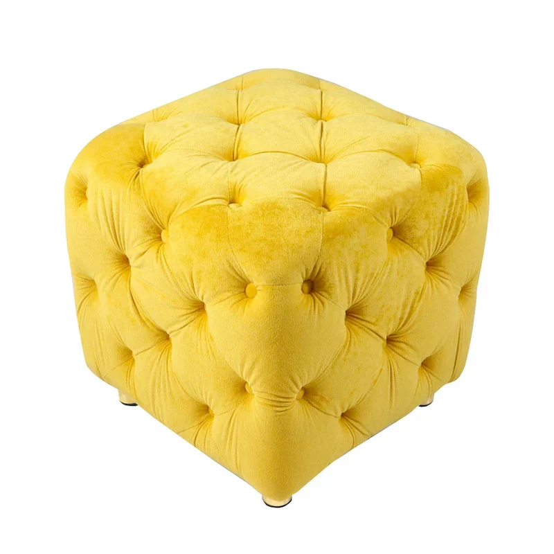 Modern Velvet Upholstered Square Tufted Ottoman by GDFStudio