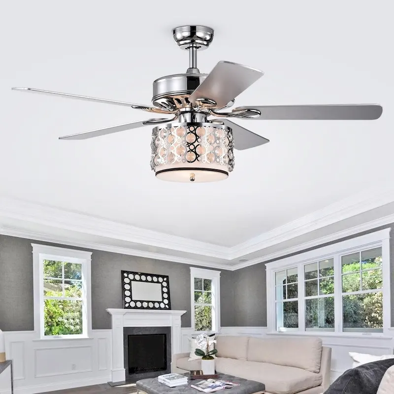 Shepherd 52-Inch 5-Blade Lighted Ceiling Fan with Chrome and Glass Shade (includes Remote and Lighti Kit) -  51.97 x H 21.26