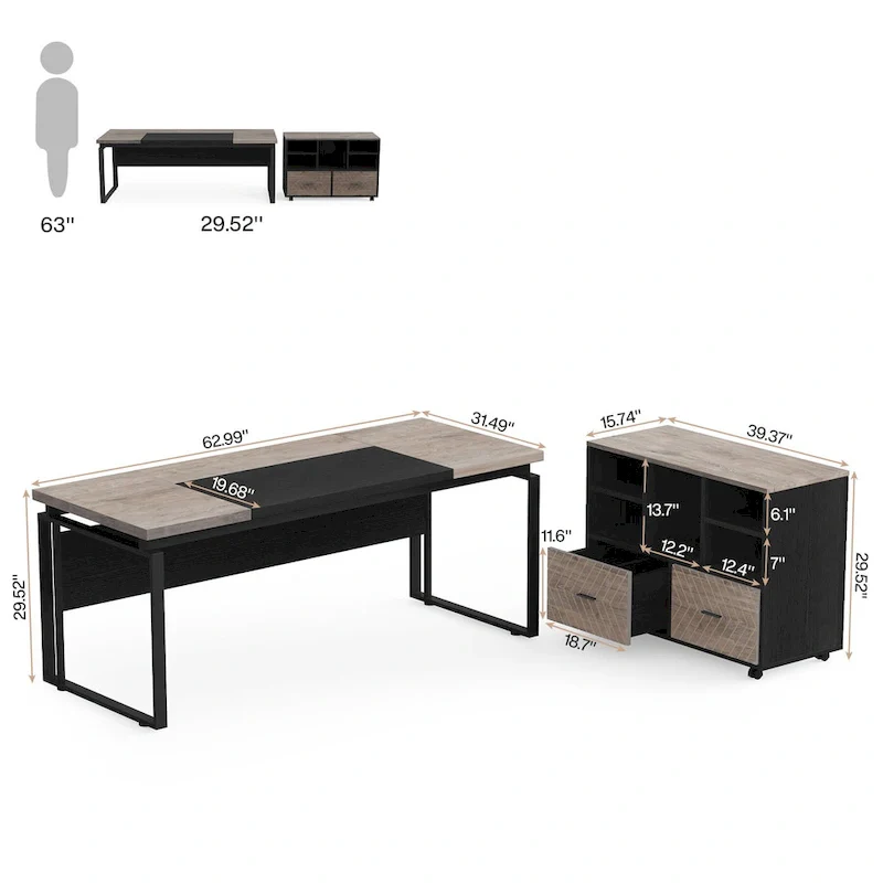 L-Shaped Executive Desk with File Cabinet