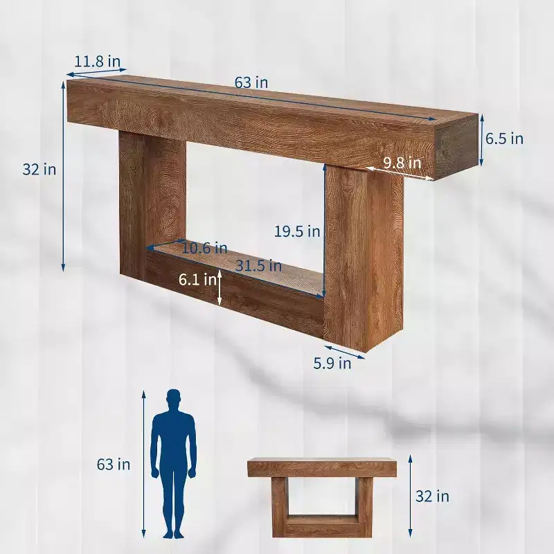 63 in Long Console Table for Entryway, Wood Rectangular Sofa Table Behind The Couch, Farmhouse Entryway Tables for Entrance, Hallway