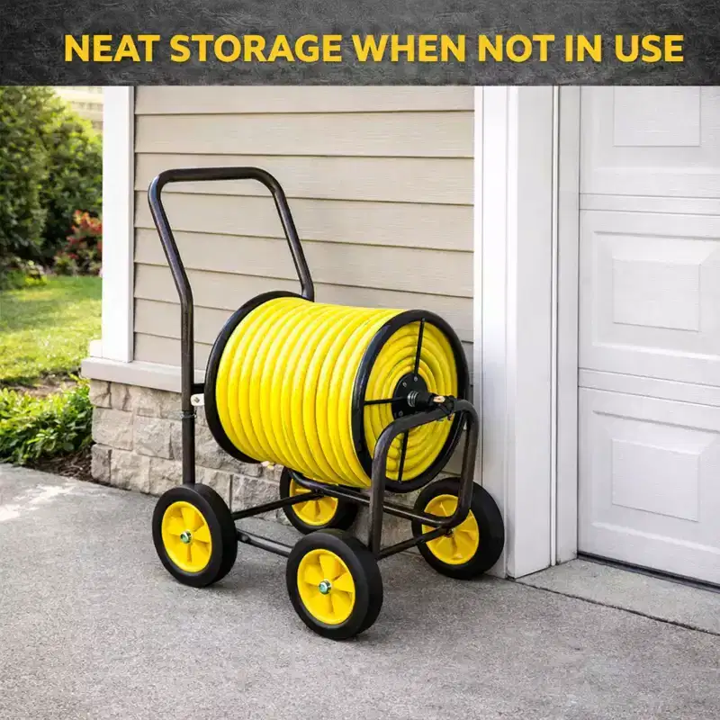 Real Hose Storage 4-Wheel Residential Hose Reel Cart - 250ft Hose Capacity