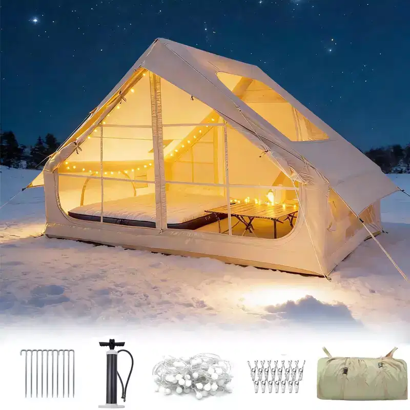 Ycxydr Large Inflatable Camping Tent with Stove Jack Instant Waterproof Blow Up Air Glamping Tent with Skylight for Family 4-6 Person 4 Season Outdoor