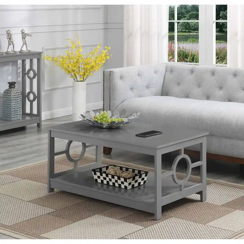 Grey / Black / White Contemporary Ring-Frame Coffee Table with Lower Shelf