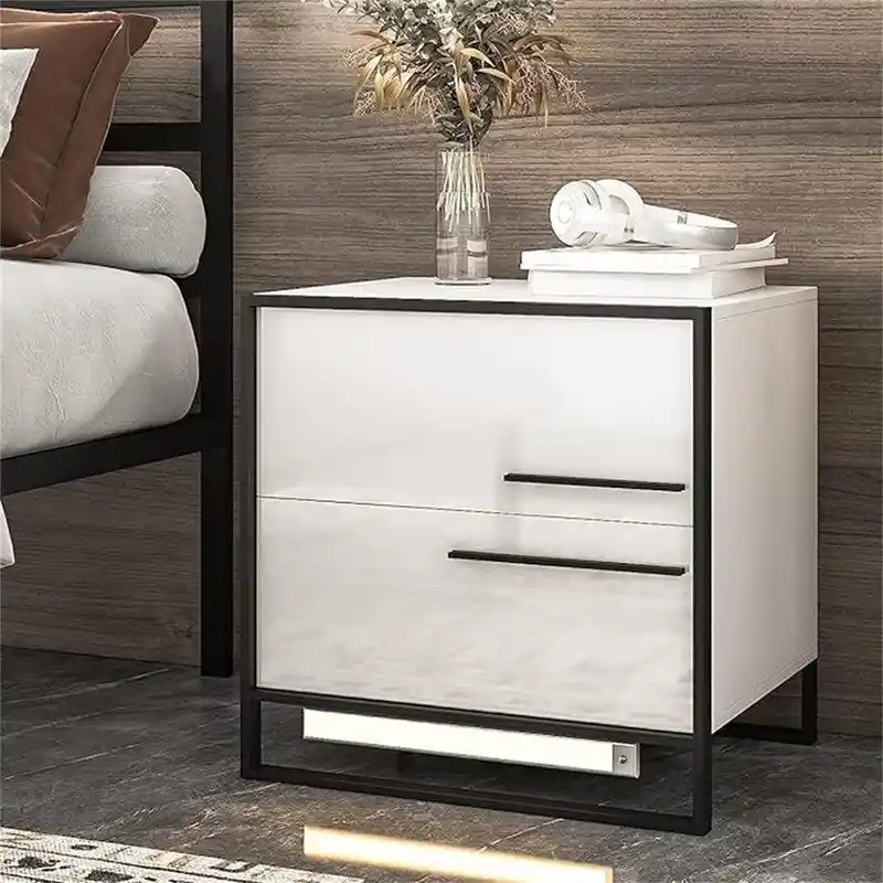 LED Nightstand with 2 High Gloss Drawers