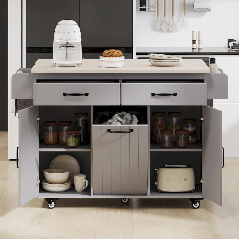Kitchen Island with Trash Can Storage Cabinet