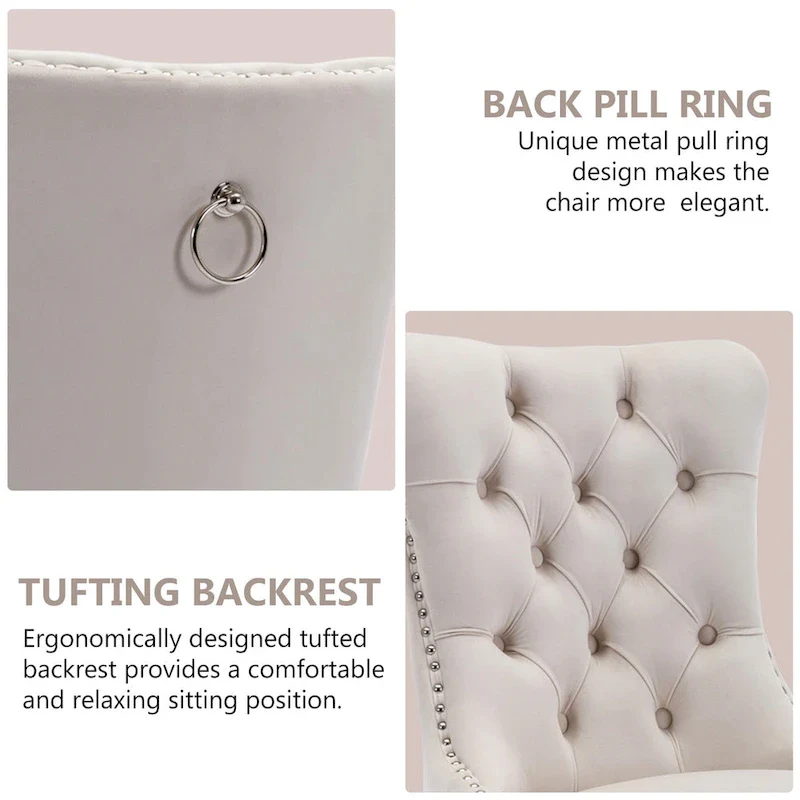 Velvet Dining Chairs Set of 2, Tufted Dining Room Chairs with Button Back, Nailhead Trim, Upholstered Kitchen Side Chairs