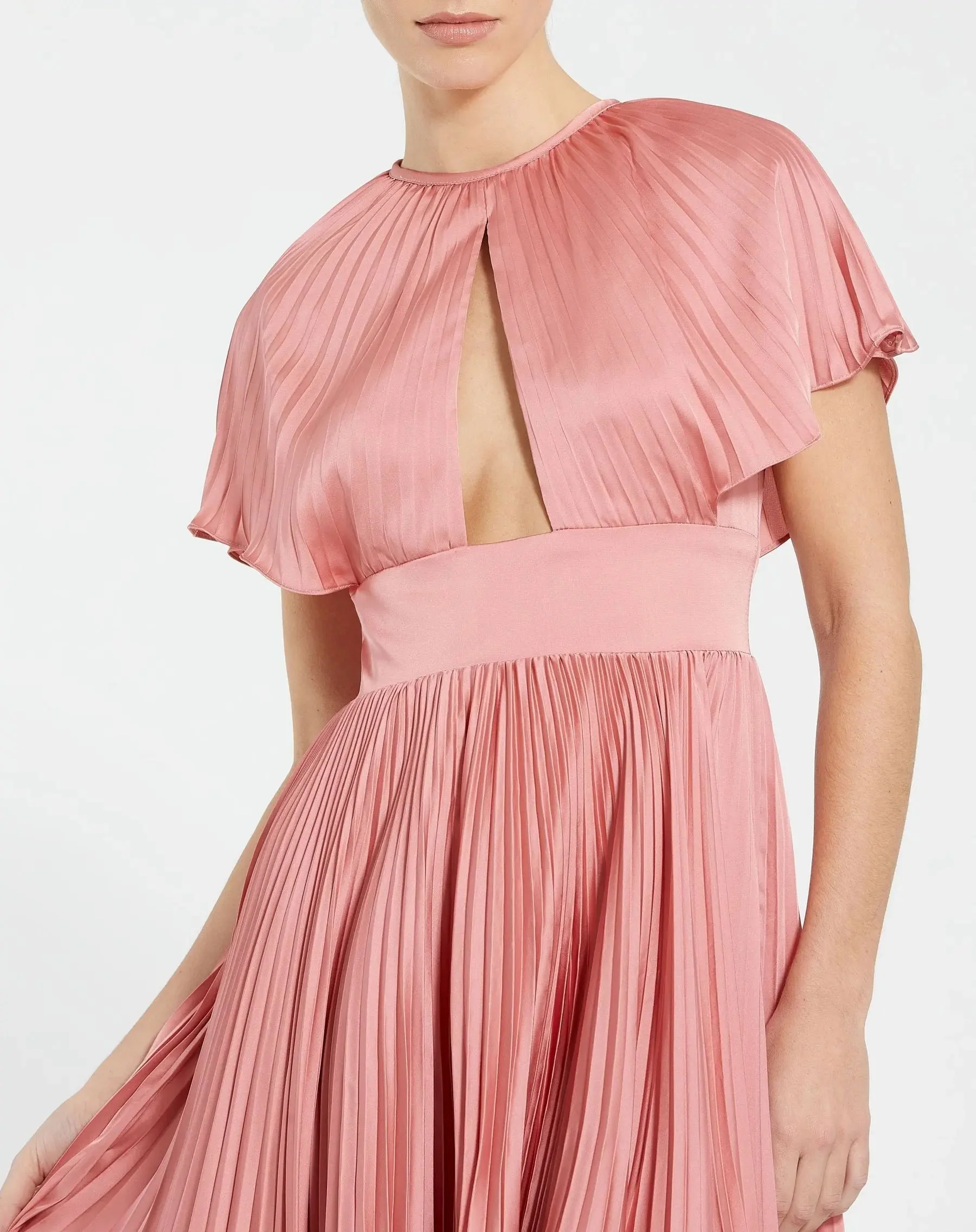 Pink Front Cutout High Low Pleated Gown