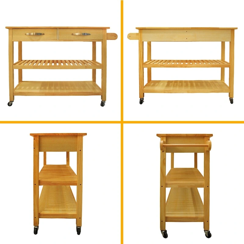 Simple Design Kitchen Island&Cart ,Double Display Shelves and 2 Drawer with Wood Top