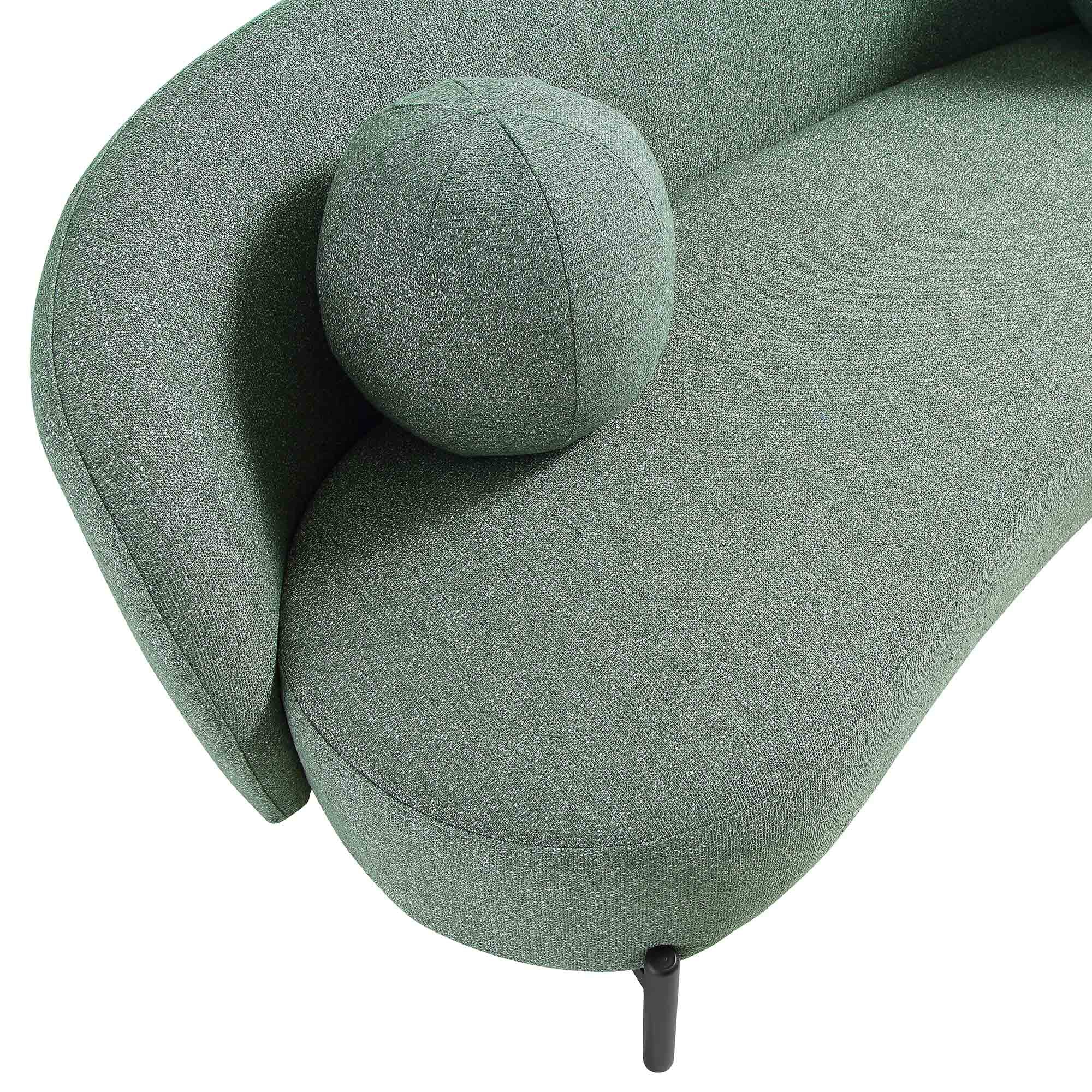 3-Seater Curved Sofa with Ball Cushions, Spruce Green Textured Fabric