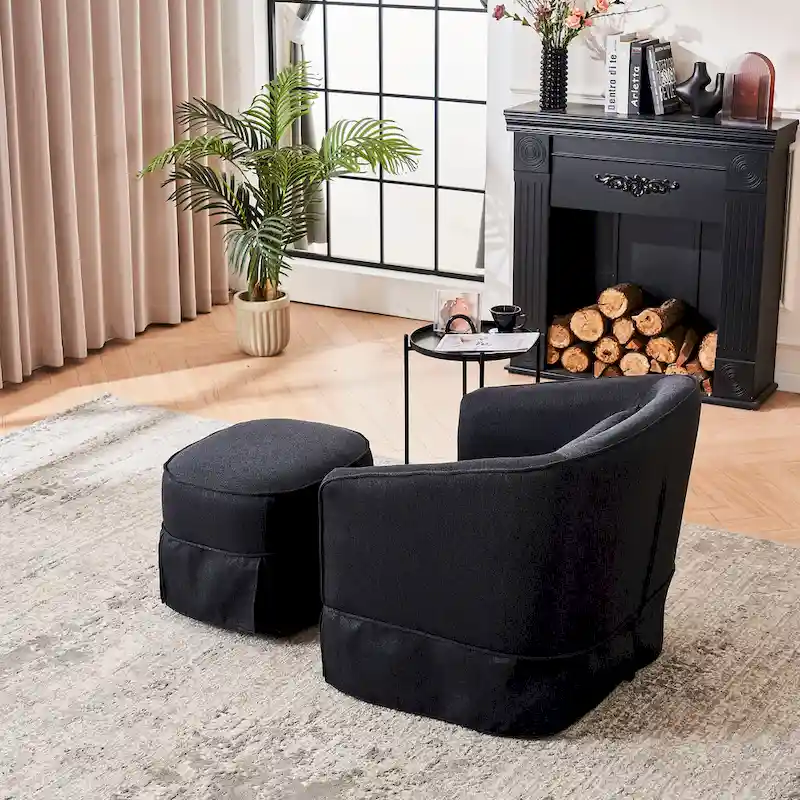 Swivel Barrel Chair With Ottoman