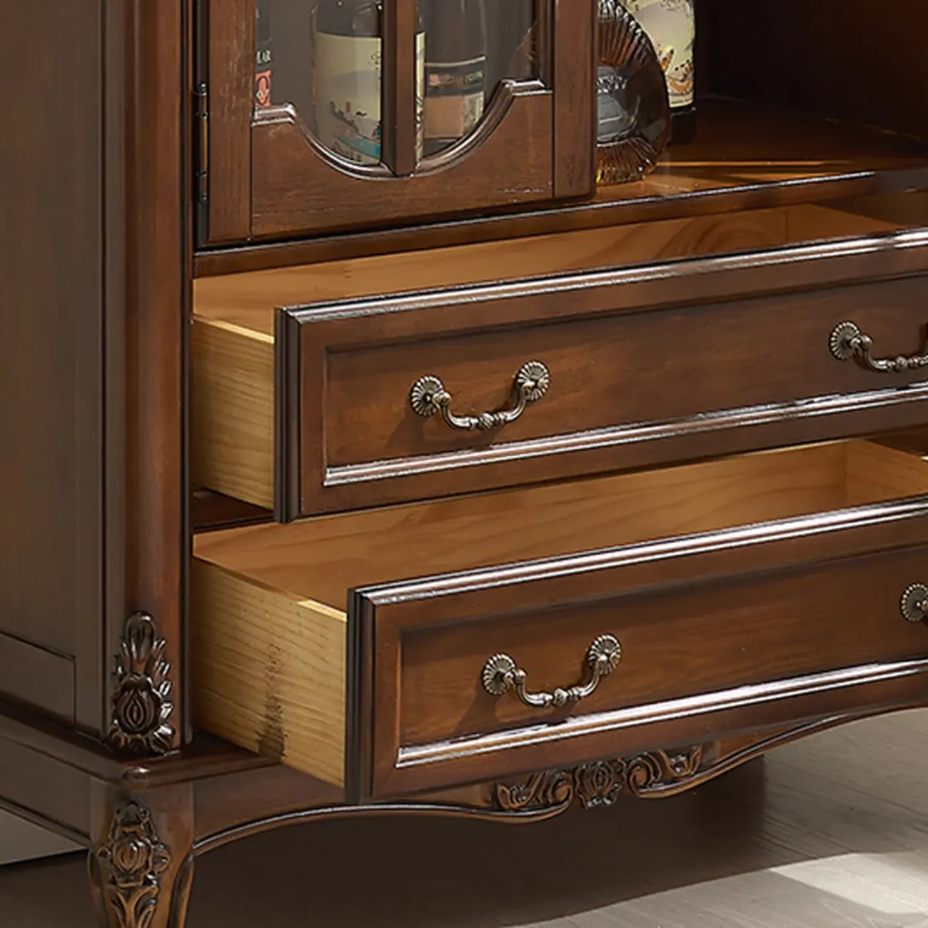 Traditional 34 Wood Wine Bar Cabinet with Drawers