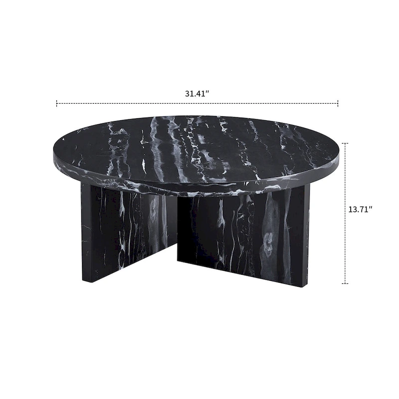 Modern Stylish Wooden Round Coffee Table with Imitation Marble Veneer Surface