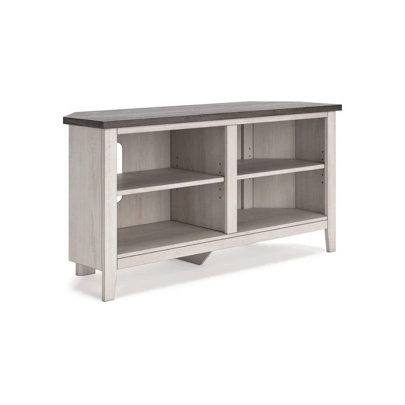 Elia Corner TV Media Console, 4 Shelves, Gray, Rustic White, 48 Inch