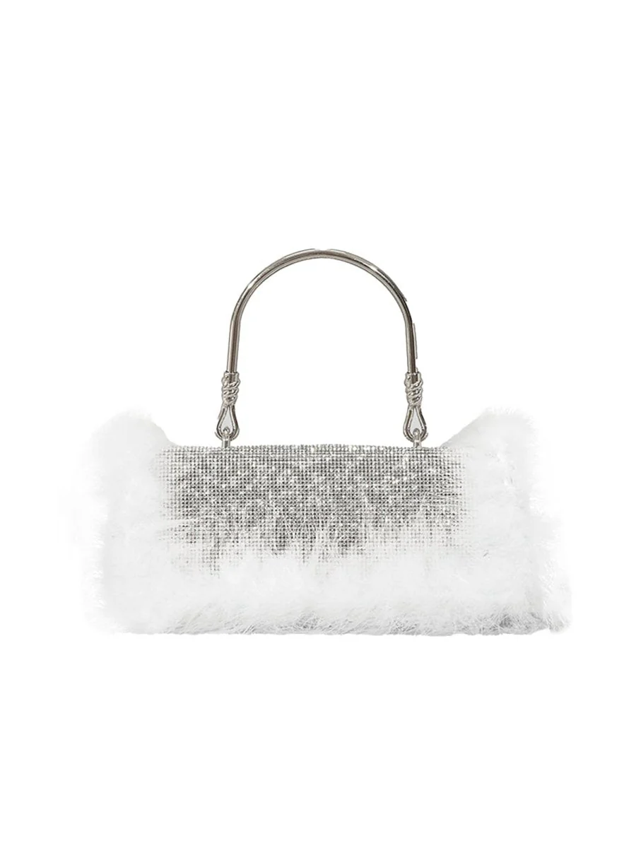 Women’s Furry Rhionestones Evening Clutch Bags