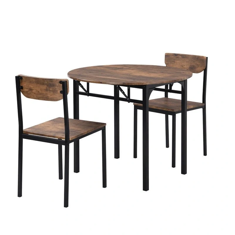 3 Piece Drop Leaf Dining Table Set, Modern Counter Height Round Dining Set with 2 Chairs, Wood Small Kitchen Table Set