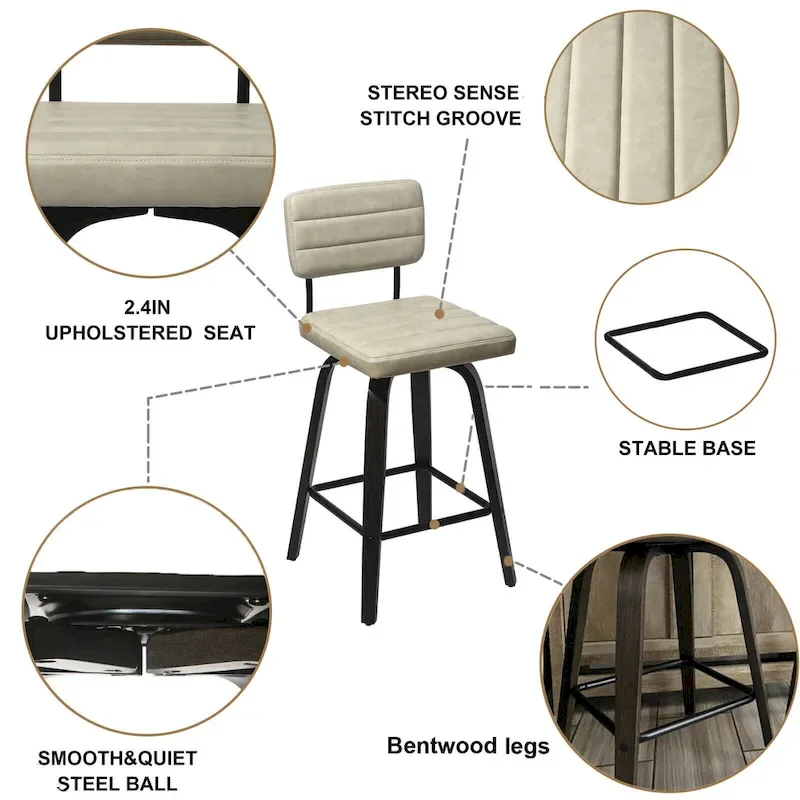 Swivel Counter Height Bar Stool with PU Leather Seat