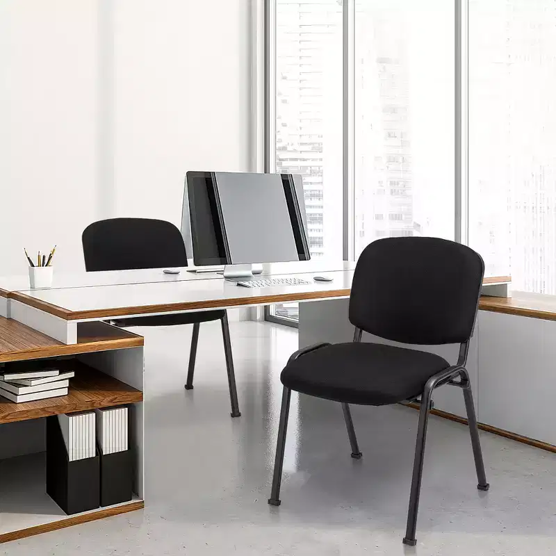 Costway Conference Chair Set Guest Reception Chairs with Powder Coated Metal FrameUpholstered Back & Seat for Meeting Room Black