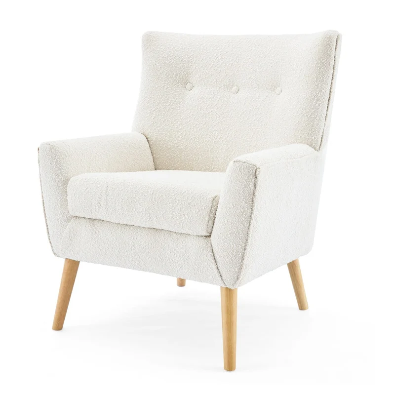 Modern Plush Fabric Accent Chair with Wood Legs