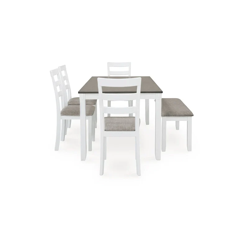 Stonehollow White and Gray Dining Table and Chairs with Bench (Set of 6)