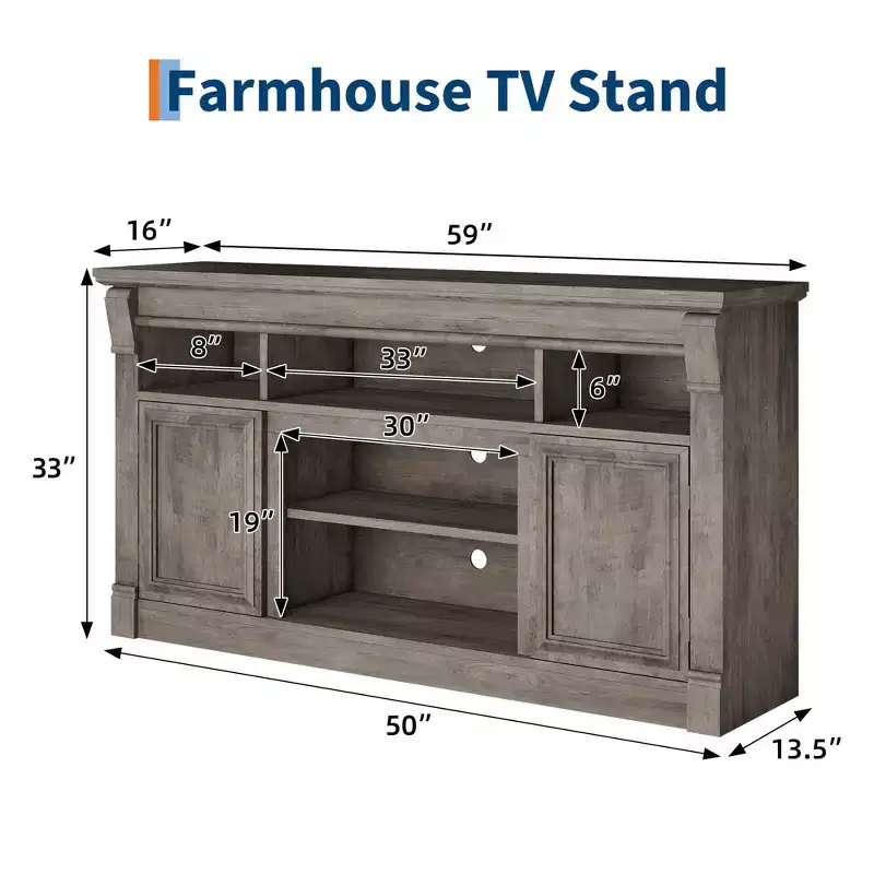 COZONY Farmhouse TV Stand for TVs up to 65, Entertainment Center with Adjustable Shelves, Storage Cabinets & Open Shelf for Living Room