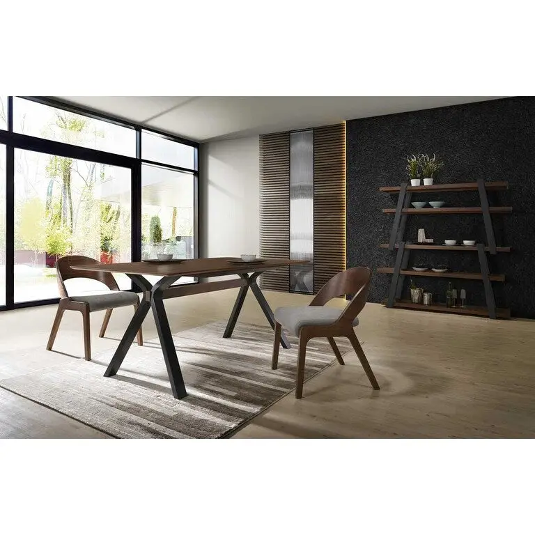Modrest Runyon Modern Walnut & Grey Fabric Dining Chair (Set of 2)