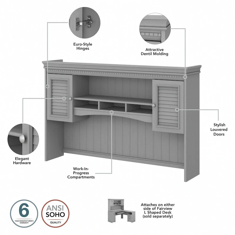 Fairview 60W Desk with Hutch, Cabinet and Bookcase by