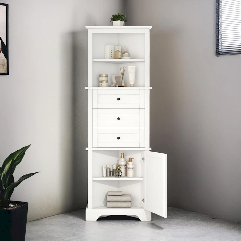 Triangle Tall Cabinet with Drawers and Adjustable Shelves