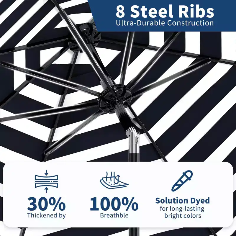 9Ft Patio Umbrella - 8 Sturdy Ribs Outdoor Table Umbrella with Crank Lift & Push Button Tilt - Market Umbrella for Pool, Deck, Yard, Garden