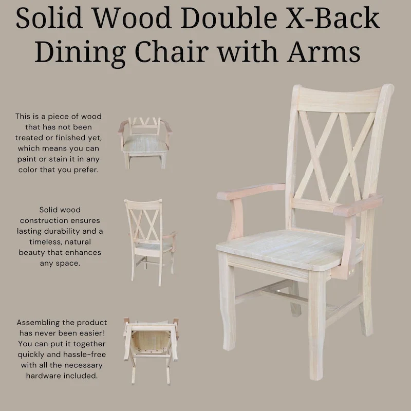 Solid Wood Double X-Back Dining Chair with Arms