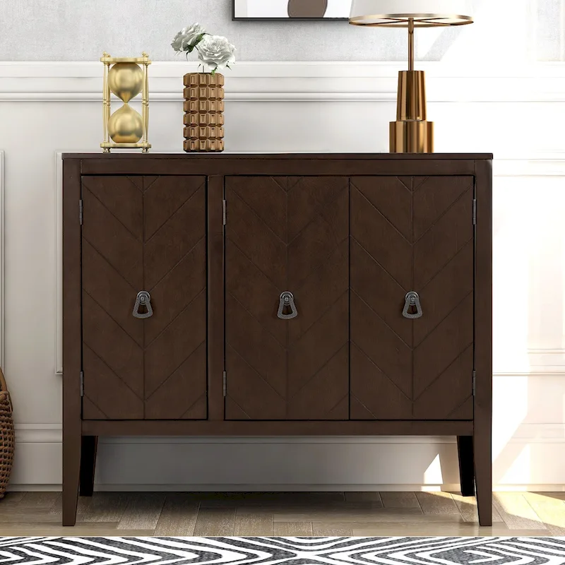Brown / Navy Blue / Grey 3-Door Adjustable Shelf Sideboard with Metal Handles