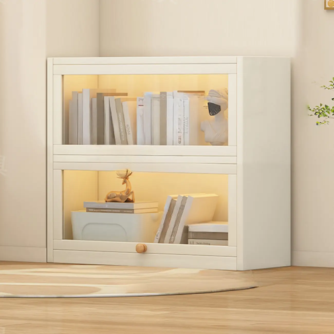 Narrow Modern White Wooden 5-Tier Flip-up Door Bookcase