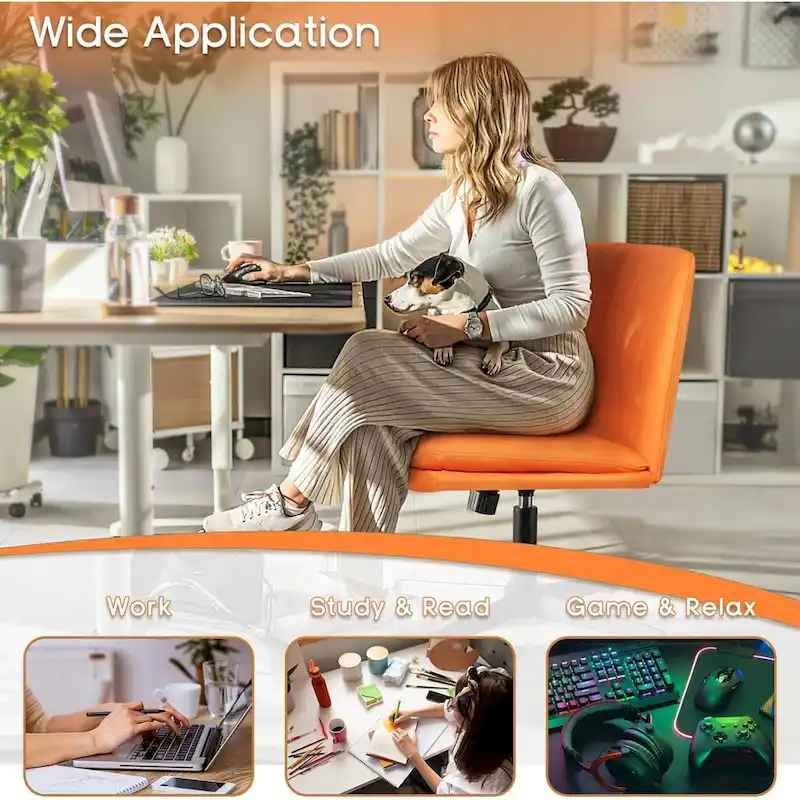 Criss Cross Chair Armless Office Desk Chair No Wheels,PU Leather Padded Modern Swivel Vanity Chair office chair