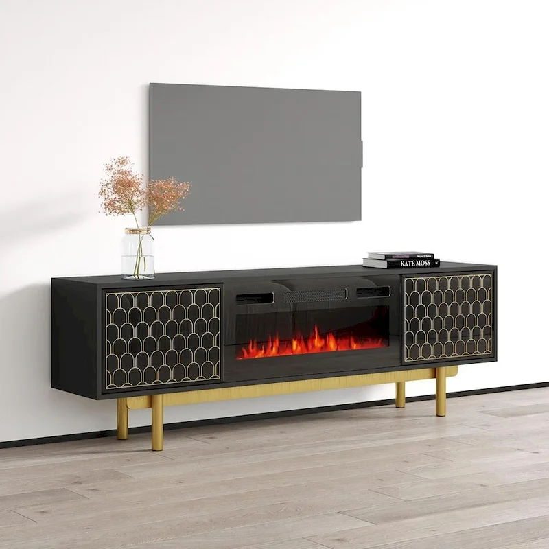Modern TV Stand with Electric Fireplace - High Gloss
