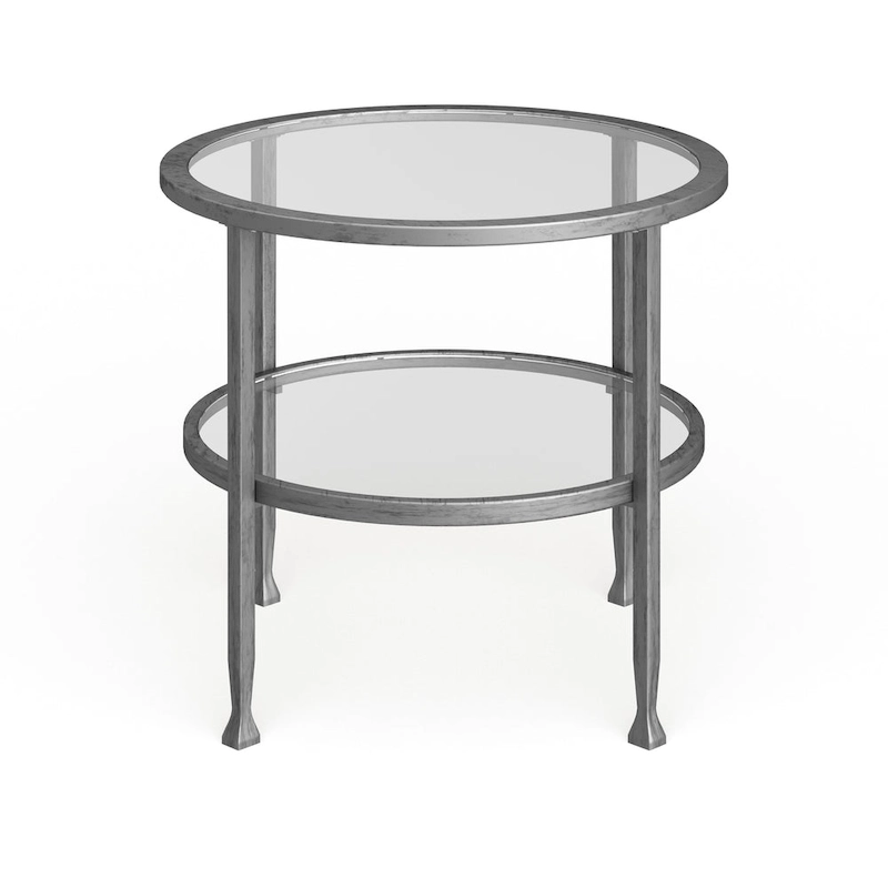 SEI Furniture Glenn Silver Metal Round Side Table with Shelf