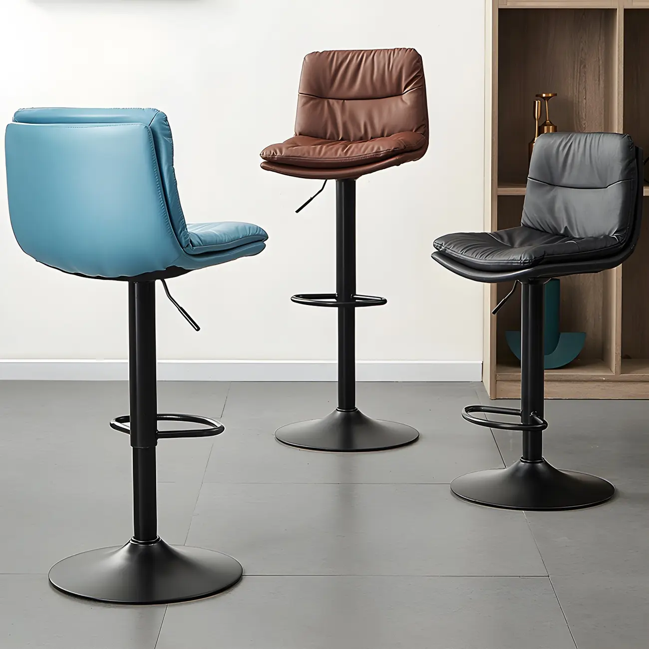 Modern Leather Saddle Swivel Adjustable Bar Stool