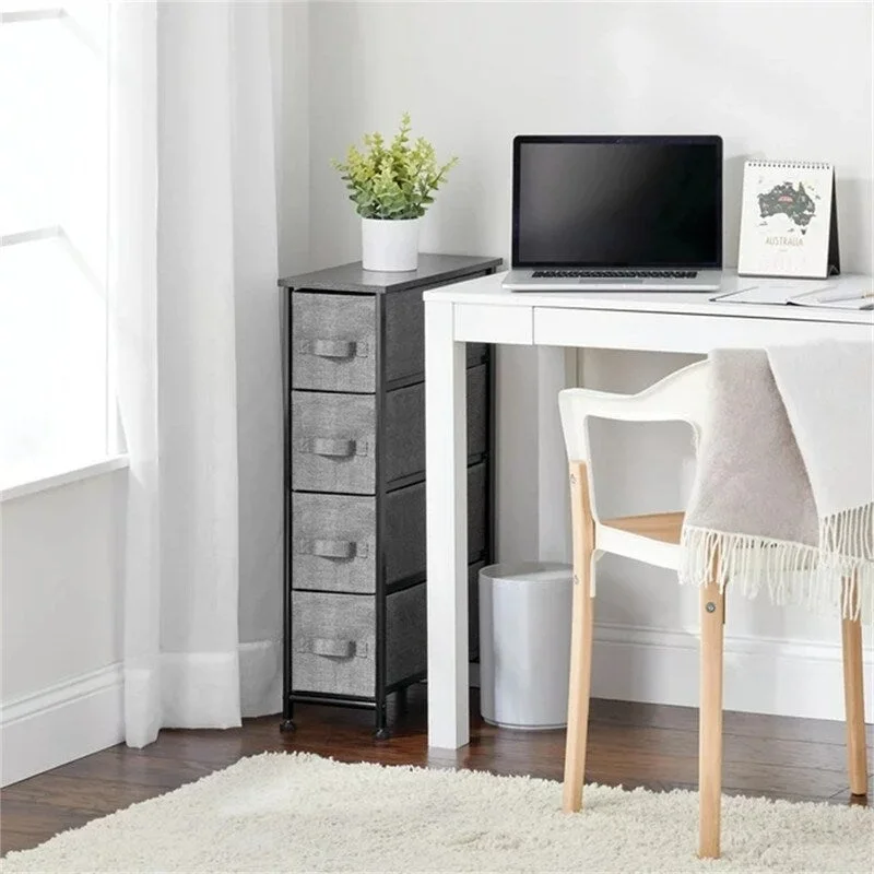 Cream-Gold / Charcoal / Espresso / Black-Graphite Gray Narrow Fabric Dresser Storage Tower with Steel Frame & MDF Top, 5-Drawer
