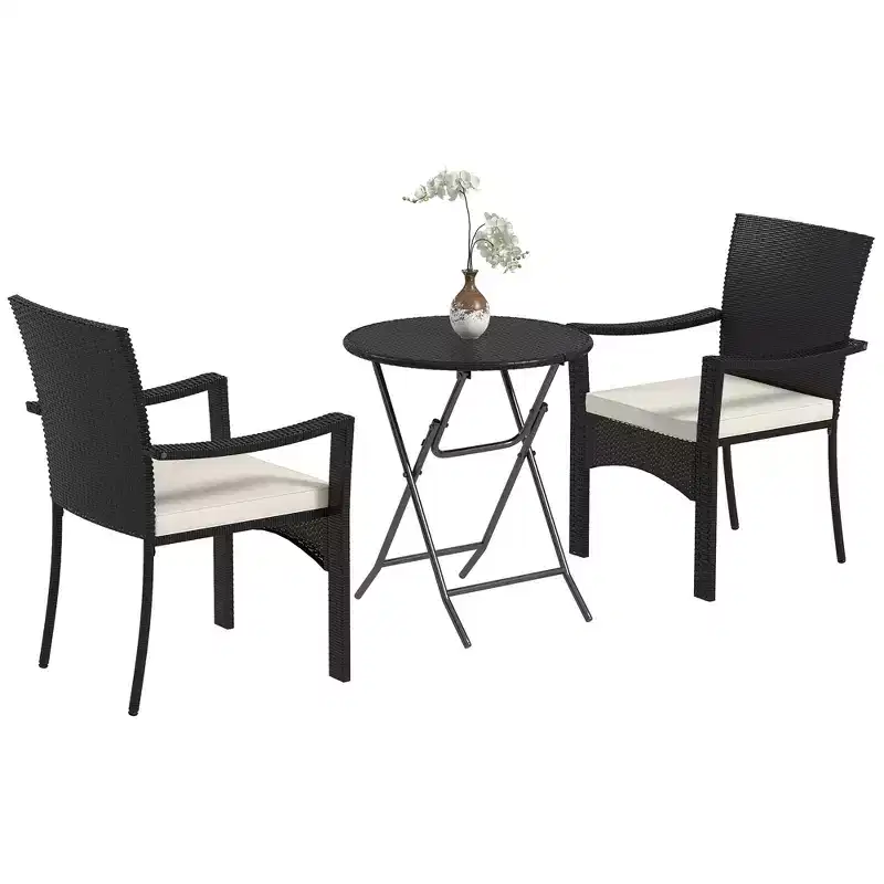 Outdoor Patio Wicker Bistro Furniture Set with Cushions, for Porch, Garden